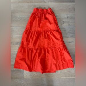 Quince Orange 100% Organic Cotton Poplin Tiered Maxi Skirt with pockets - small